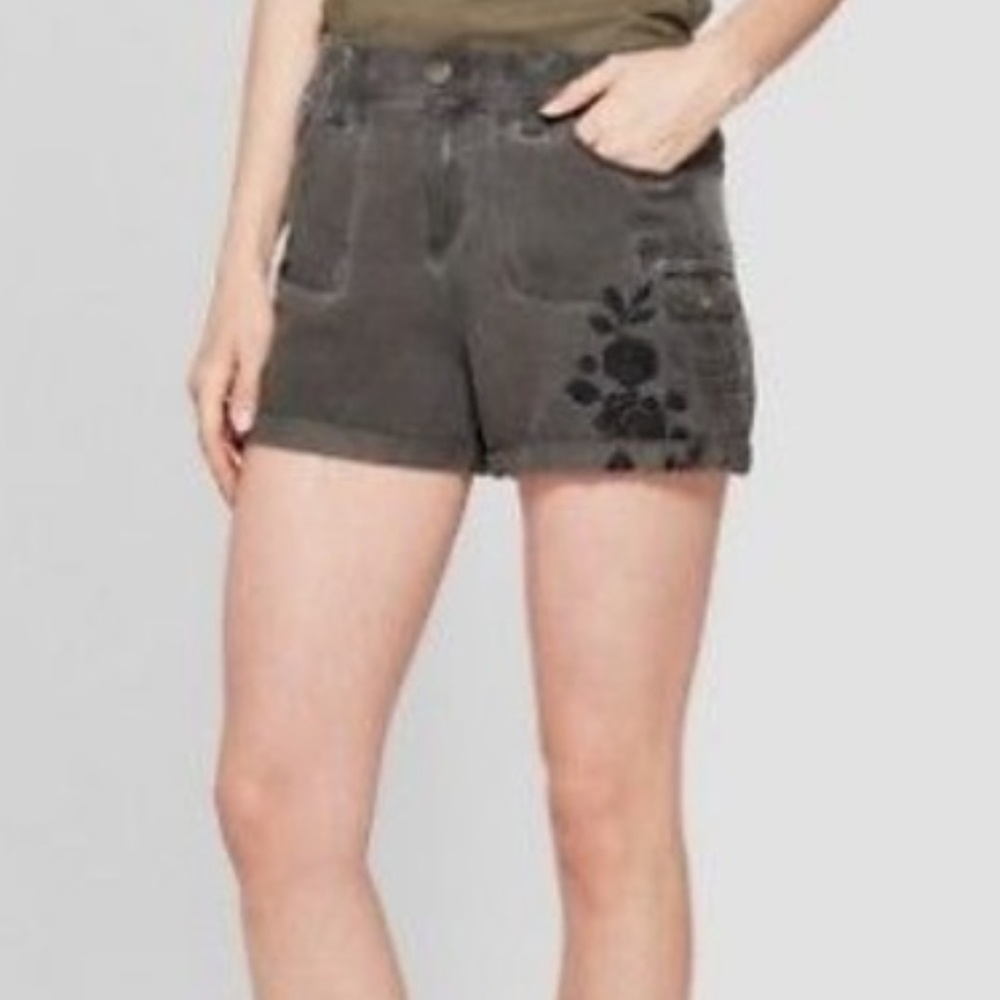 Knox Rose Black Washed Embroidered Shorts